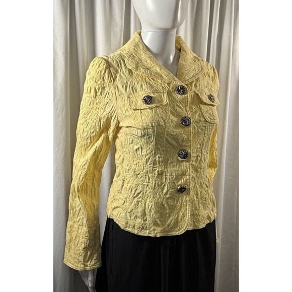 Aspenny Vintage Textured Large Buttons Bell Sleeves Blazer, Yellow, Sz: L, 78-32 - Picture 3 of 15